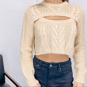 Almost Famous CREAM Girls' Juniors' Cable-Knit 2 Piece Sweater Set